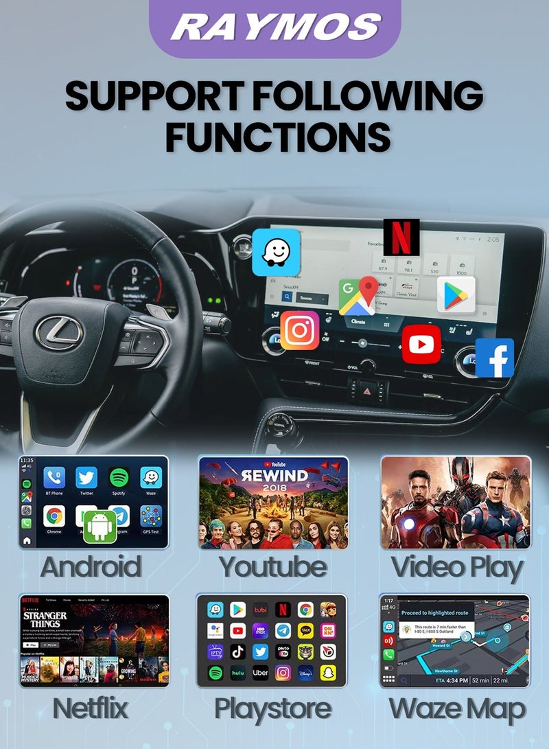 رايموس جهاز Raymos R48 AI Box متعدد الوسائط للسيارة بنظام Android 13 - معالج Qualcomm SM6115 | يدعم CarPlay وAndroid Auto لاسلكيًا | YouTube وNetflix | شريحة 4G | واي فاي | GPS | بلوتوث 5.0 | منفذ USB-C | إضاءة RGB - Image 4